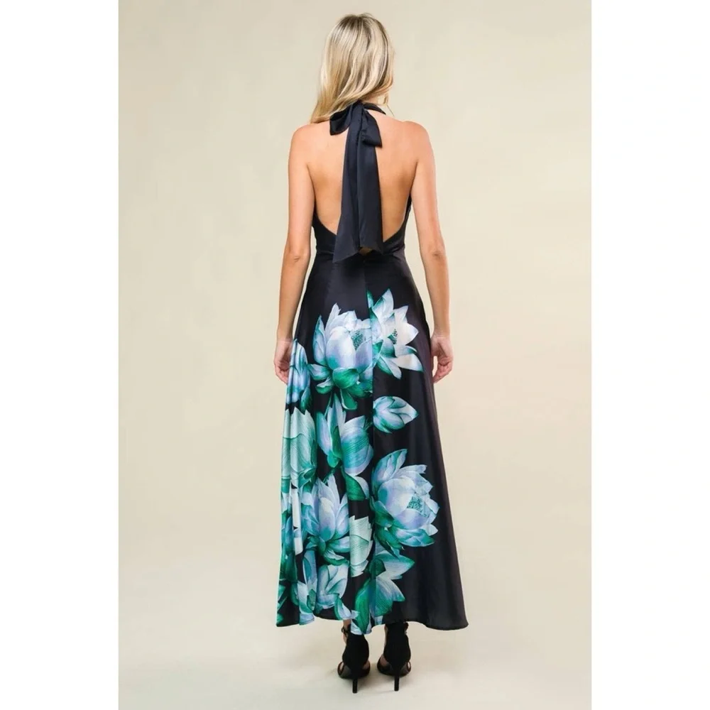 Teal Floral Party Dress - Picture 2 of 5